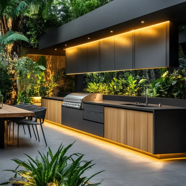 Stylish outdoor cabinets kitchen integrated with modern outdoor decor