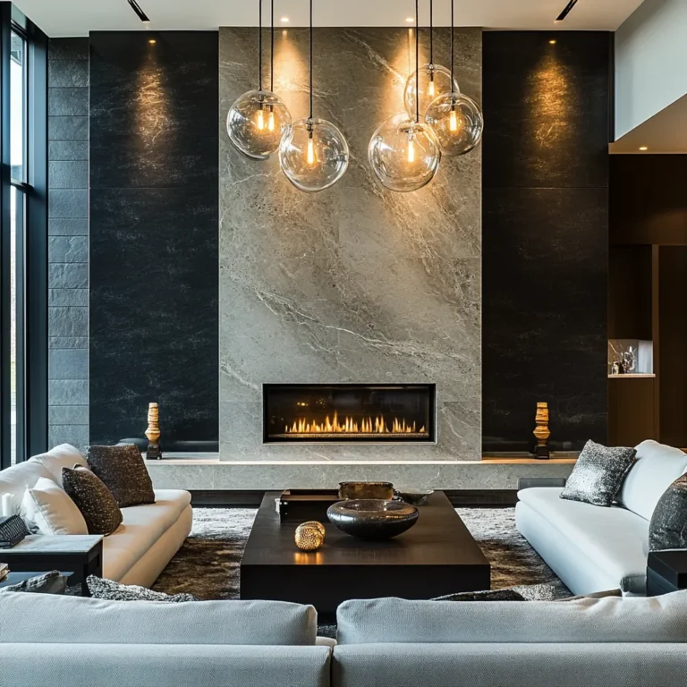 Fireplace accent wall ideas with modern lighting design