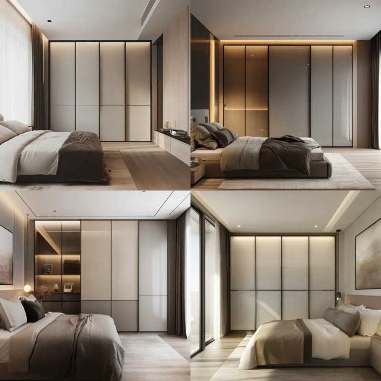 Sliding Wardrobe Designs for Bedroom with frosted glass panels in a contemporary bedroom.