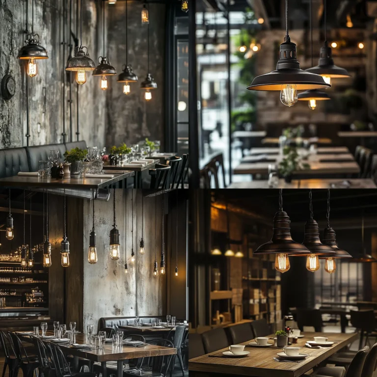Industrial-style retro pendant lights with exposed Edison bulbs in a modern dining room.