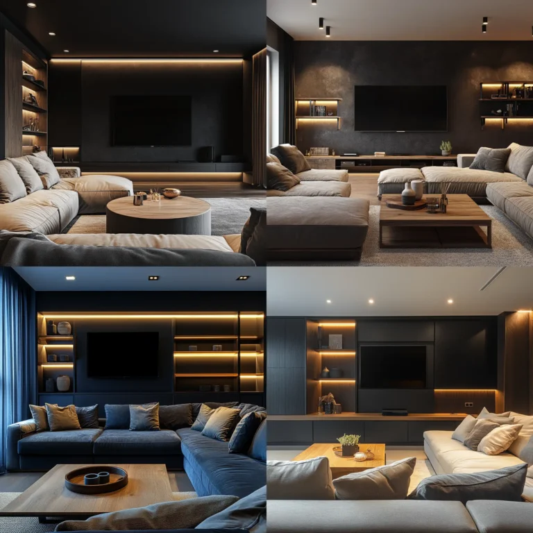 Cozy modern TV room design with sectional sofa and accent wall