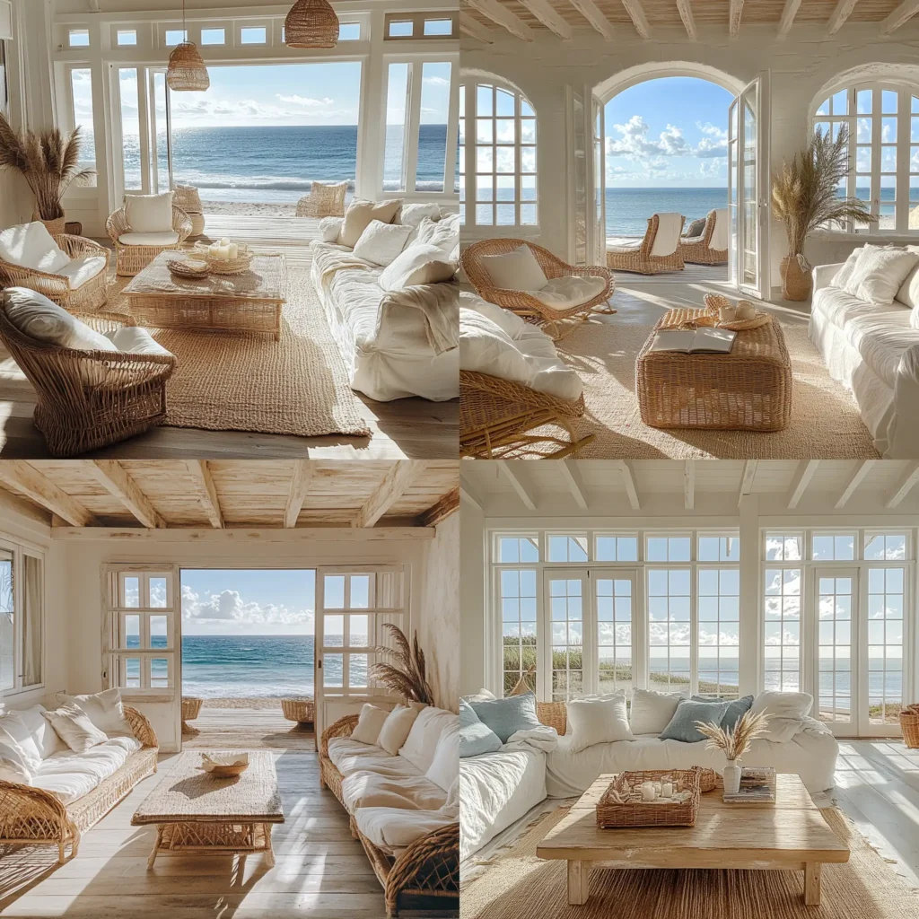 Airy beach home decorated with white-washed wood, natural light, and coastal-inspired colors