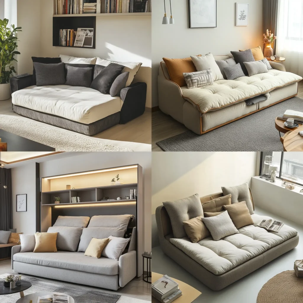Modern multifunctional sofa bed in a small apartment