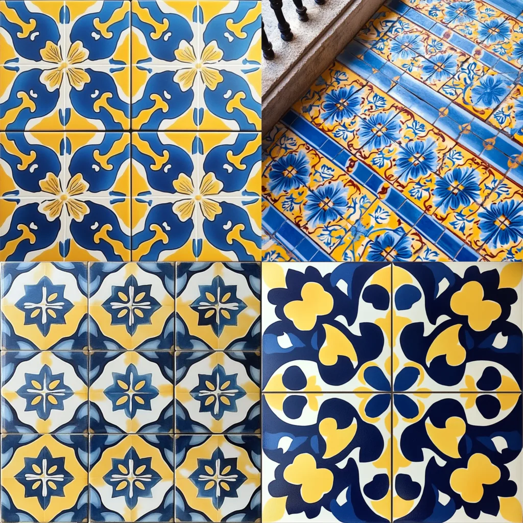 Bold geometric Mediterranean tile pattern in blue and yellow for a vibrant room transformation