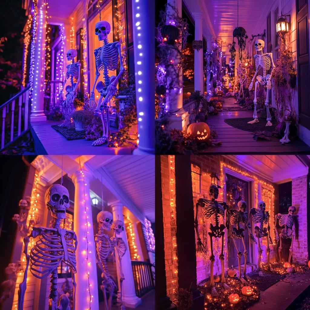 Hanging skeletons with eerie lights