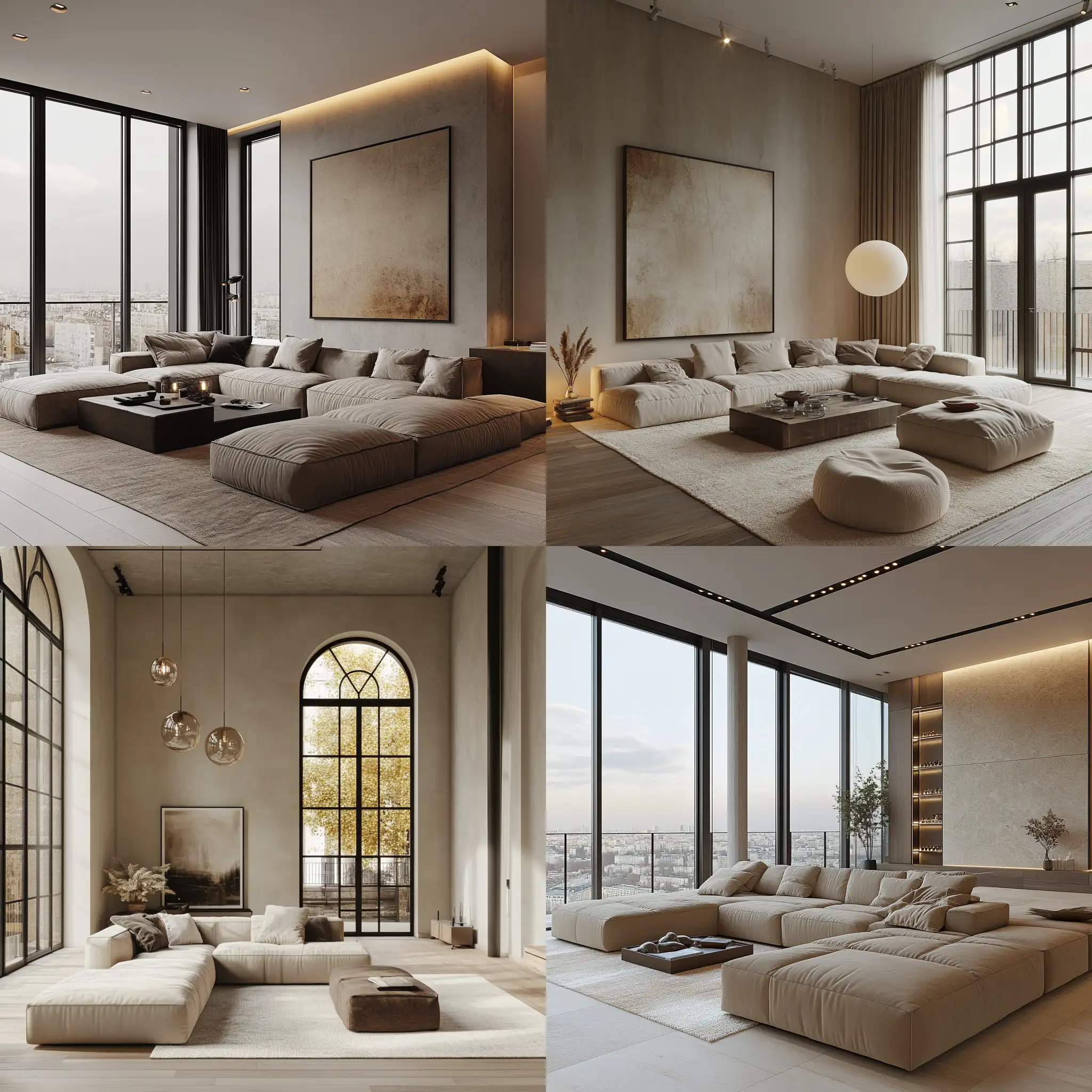 Modern apartment lounge with neutral color palette and minimalist decor