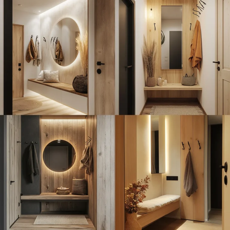 Cozy and functional small entryway with wall mirror and vertical storage