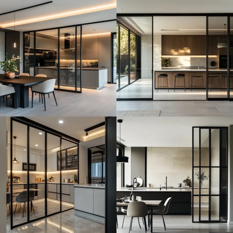 Modern kitchen with sliding glass partition and open-plan design