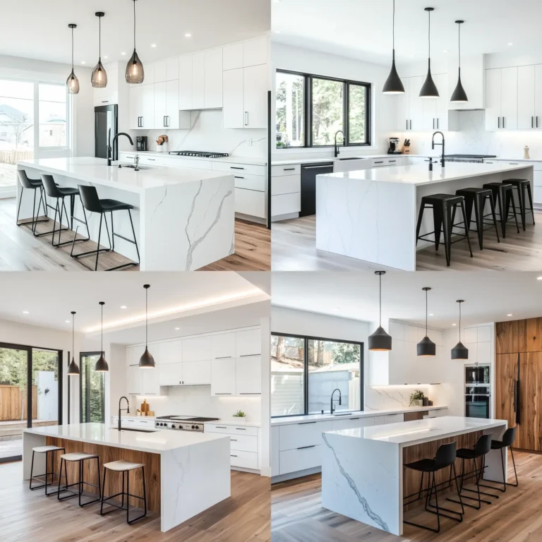 Kitchen lighting island design featuring pendant lights over a large modern island