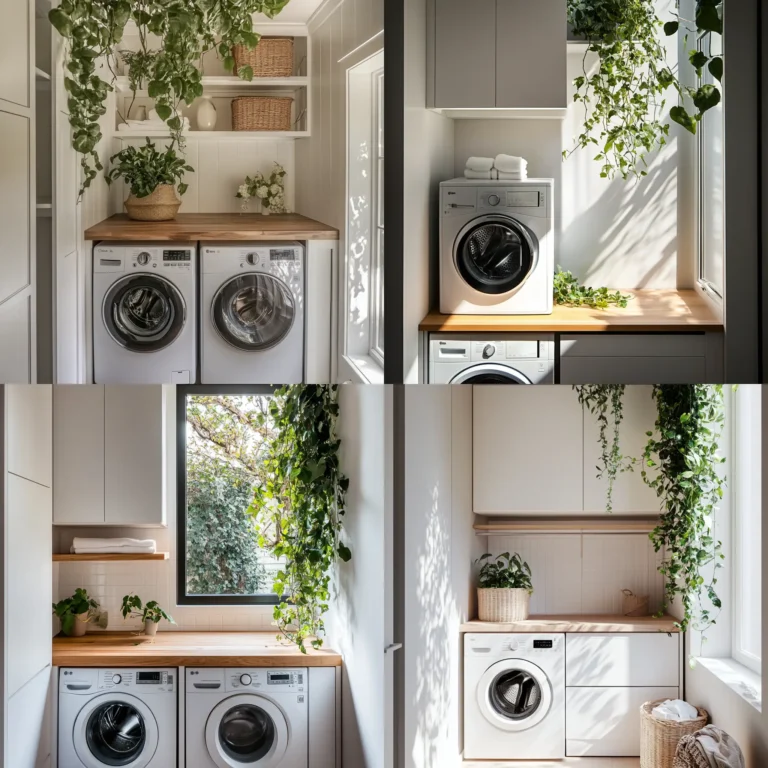 modern laundry space ideas small area with stacked washer dryer and built-in storage