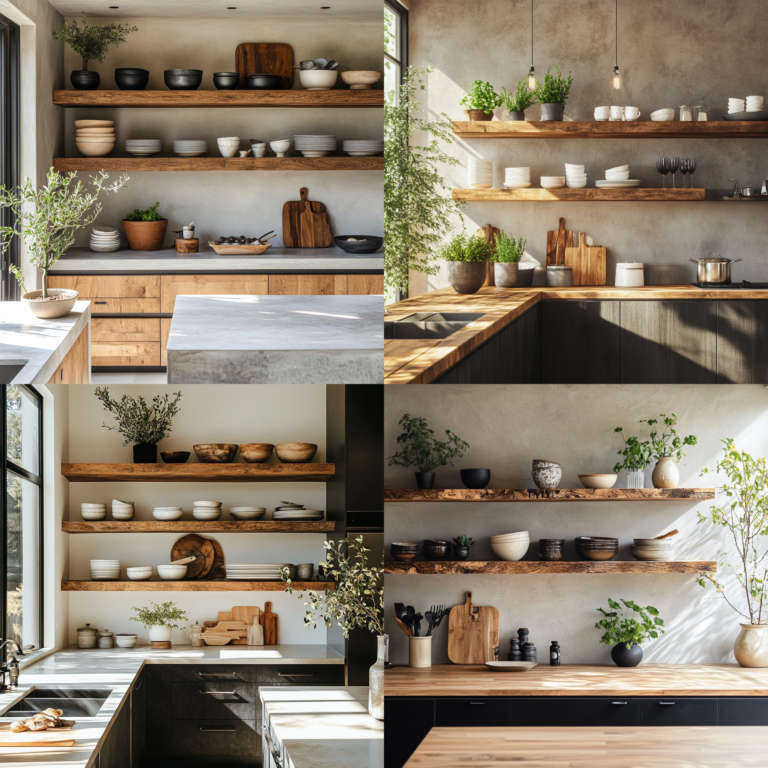 Modern kitchen with open shelving and minimalist design