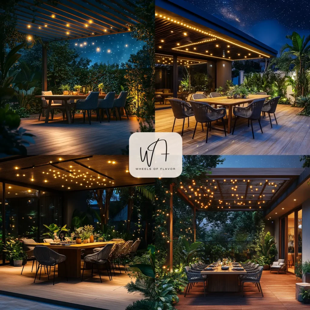 Cozy outdoor lighting trends with smart LED lights in a dining area
