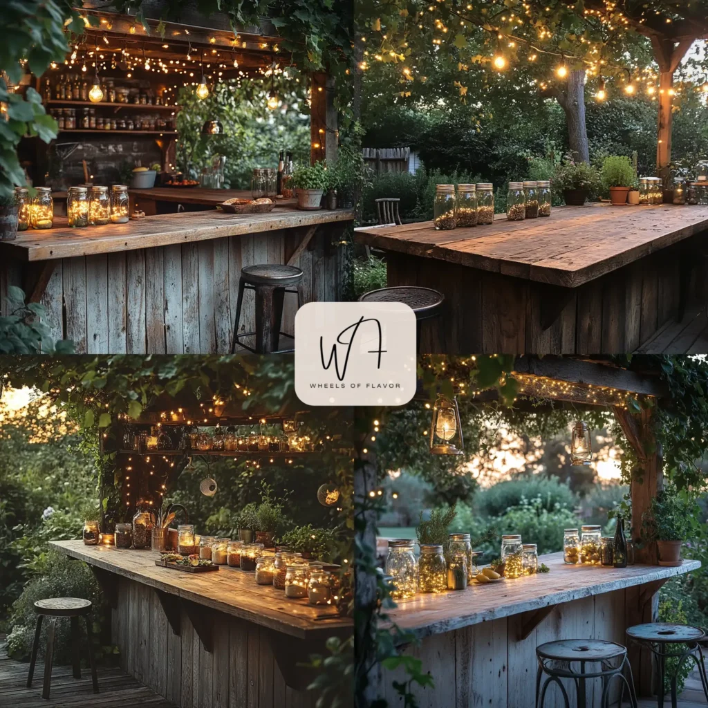 Rustic wooden countertop in DIY outdoor kitchen decor