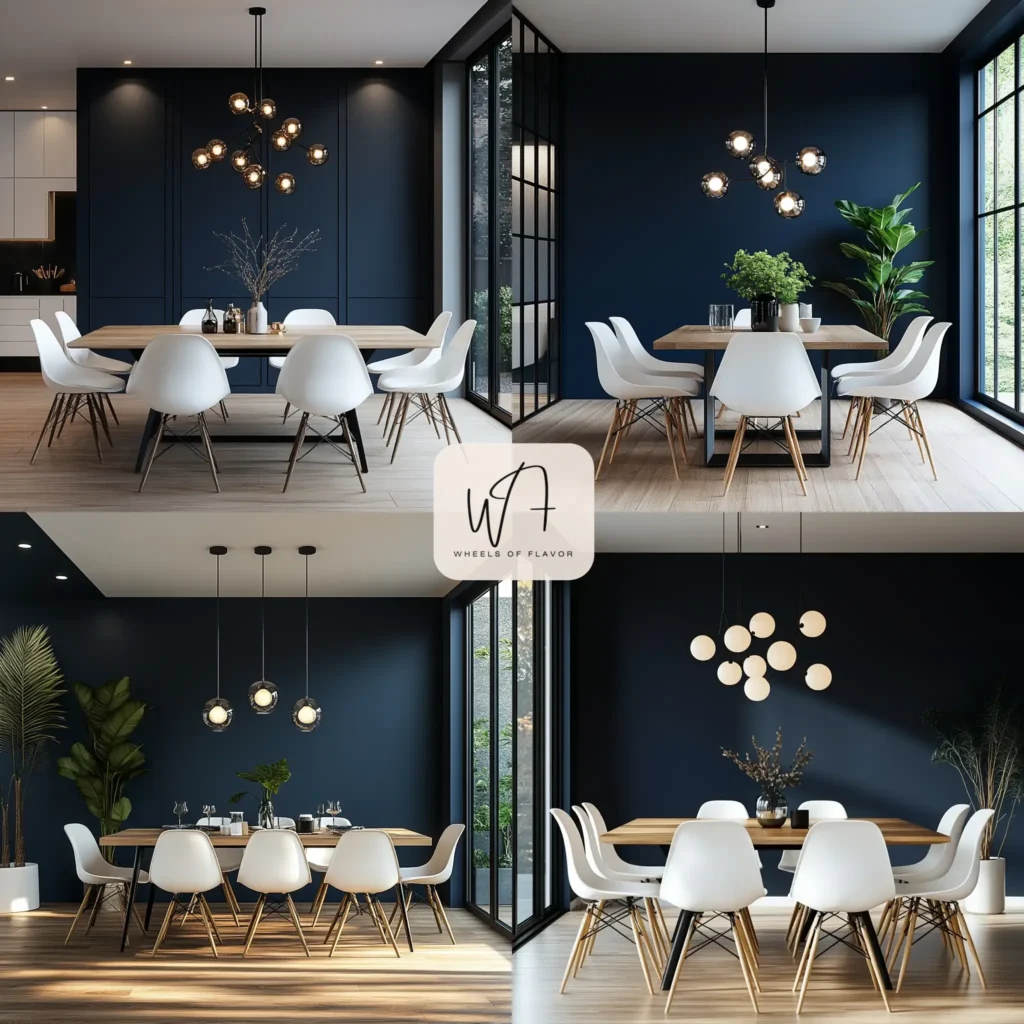 Navy accent wall in contemporary dining room ideas
