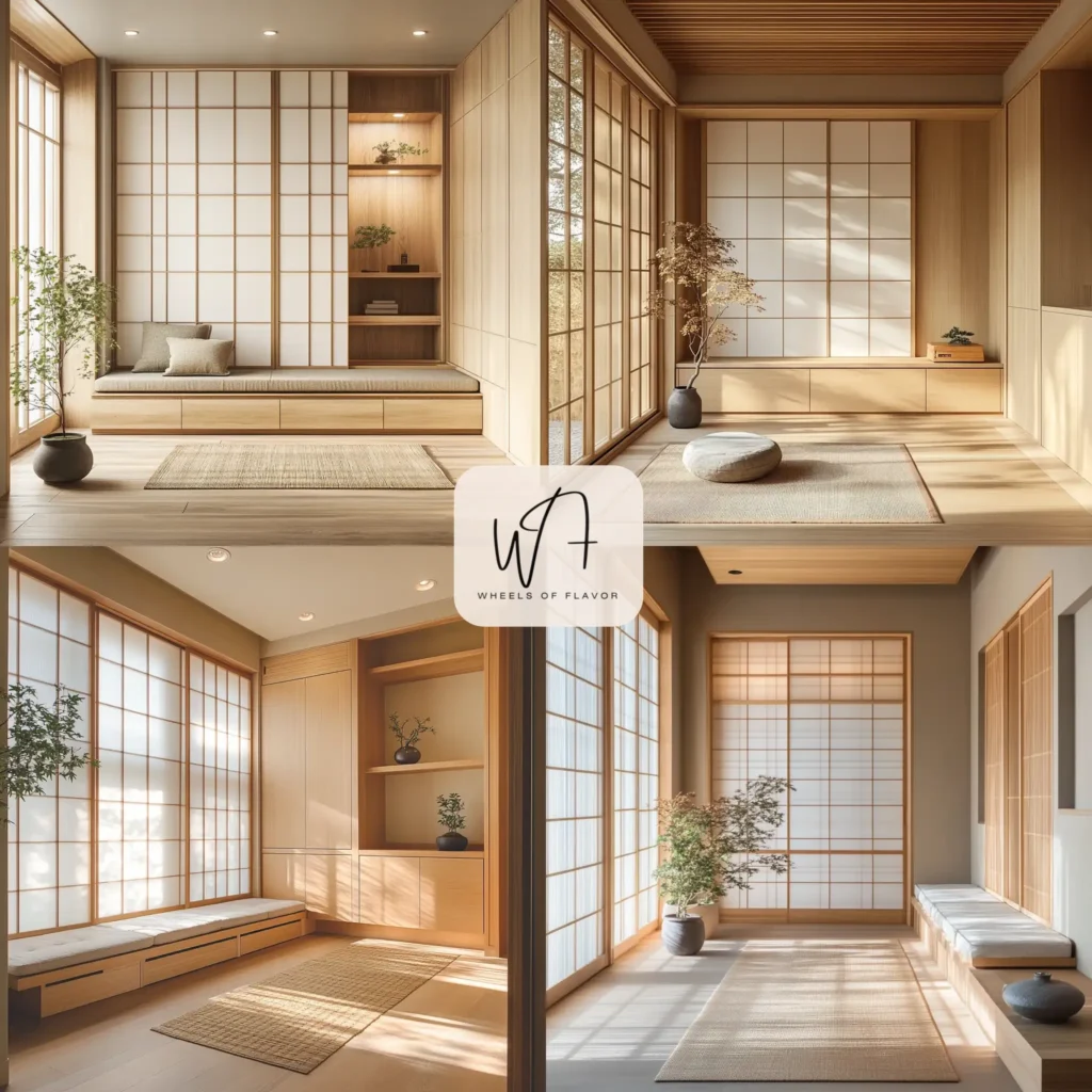 Hidden Japanese mudroom with shoji screens and minimalist storage