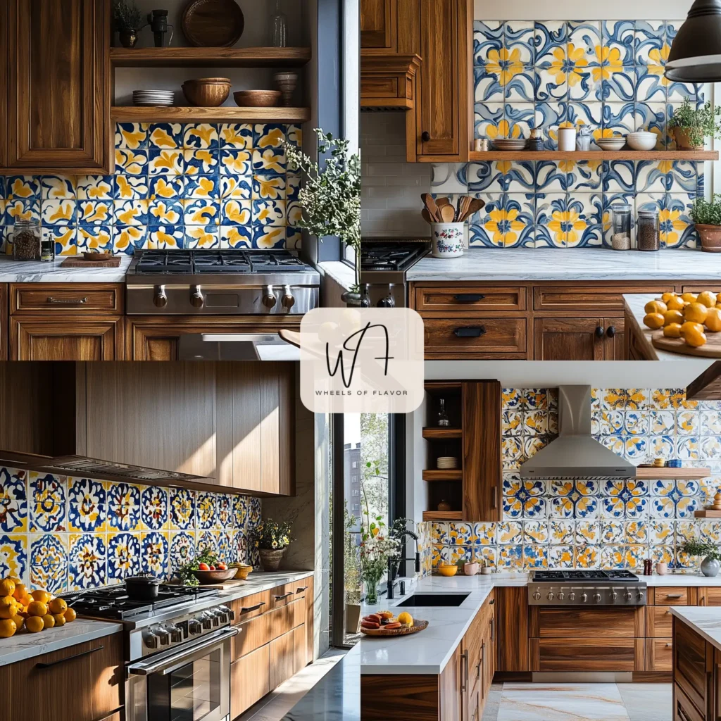 Hand painted tiles in a colorful kitchen backsplash design