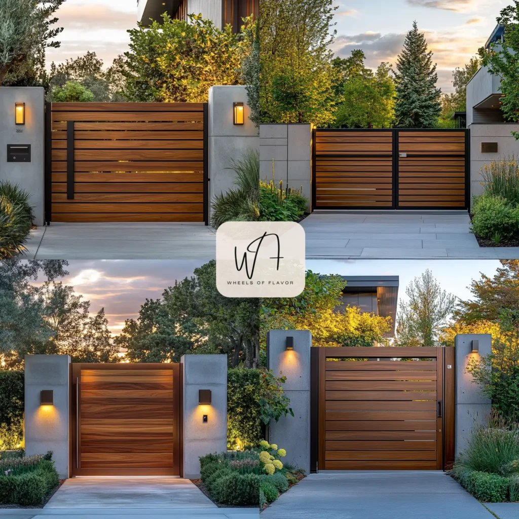 Wooden Modern Gate Look with cedar slats and steel accents