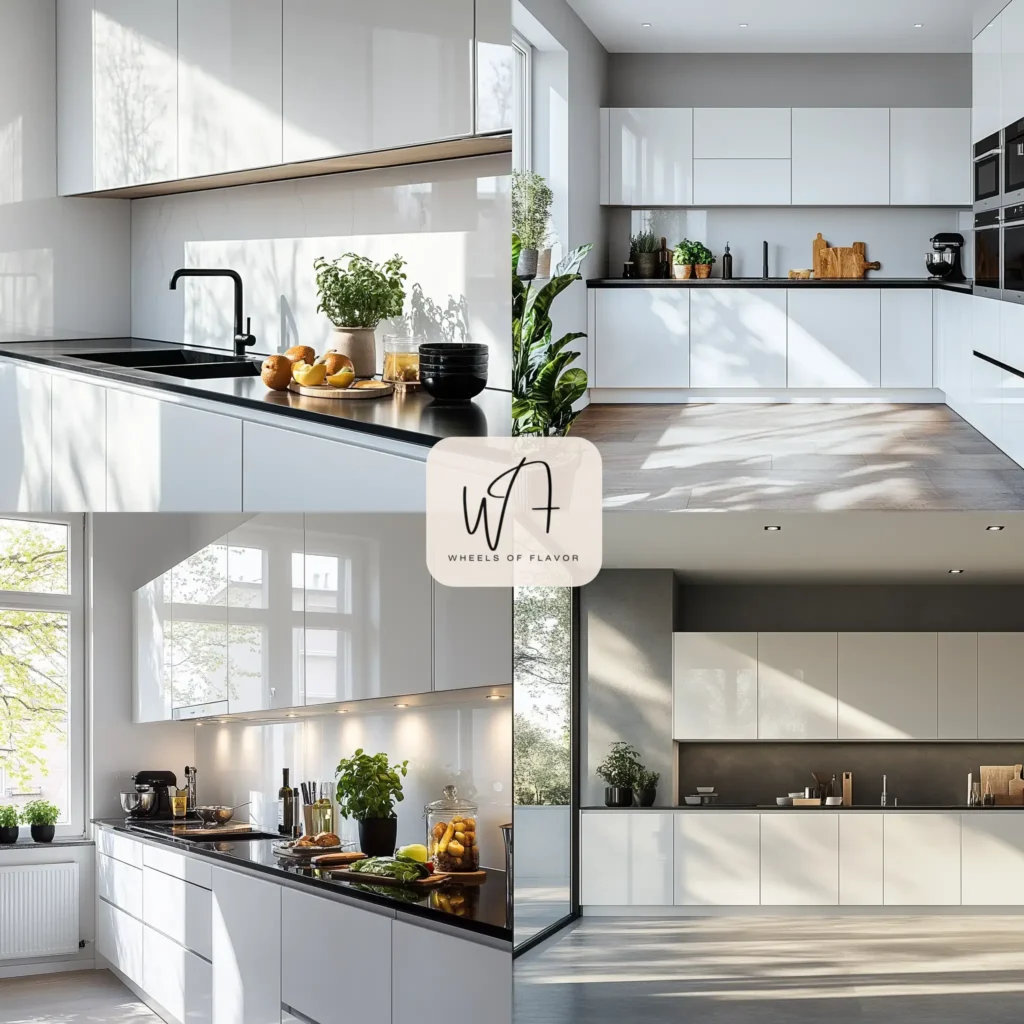 Modern kitchen cupboard with handle-less design in a minimalist kitchen