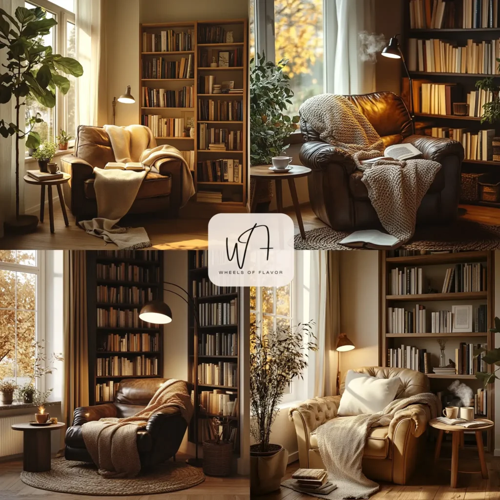 Cozy reading nook ideas for Dad with a leather armchair and bookshelf