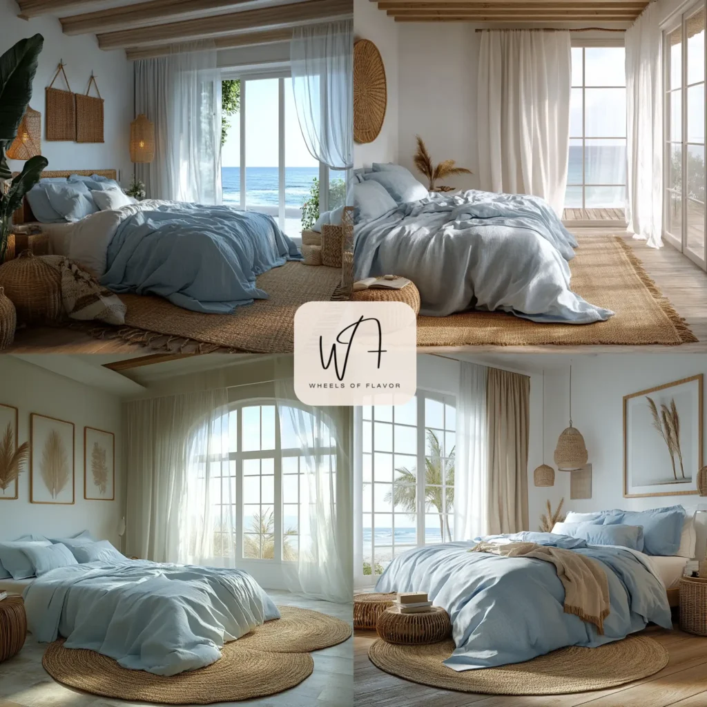 Ocean-inspired bedroom calm with blue bedding and coastal decor