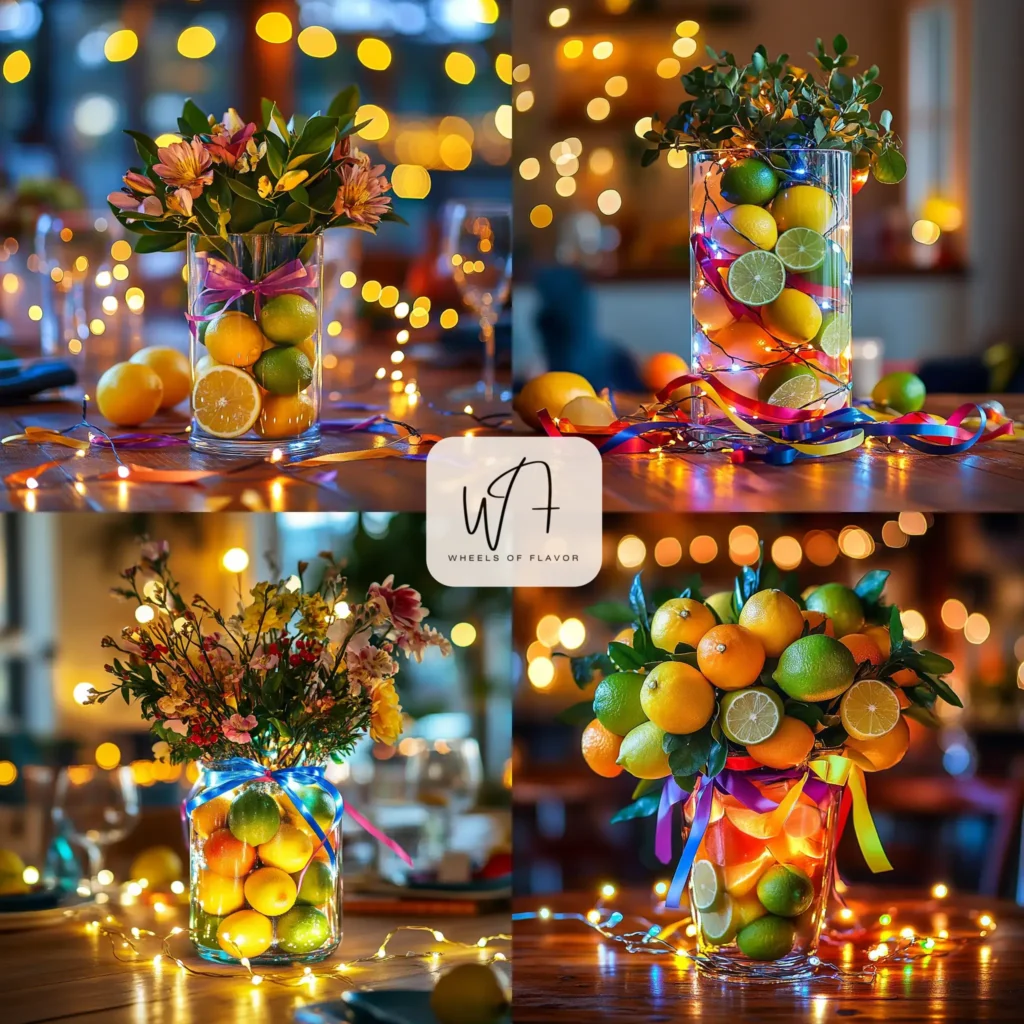 Last-minute home party decor centerpiece with lemons and fairy lights