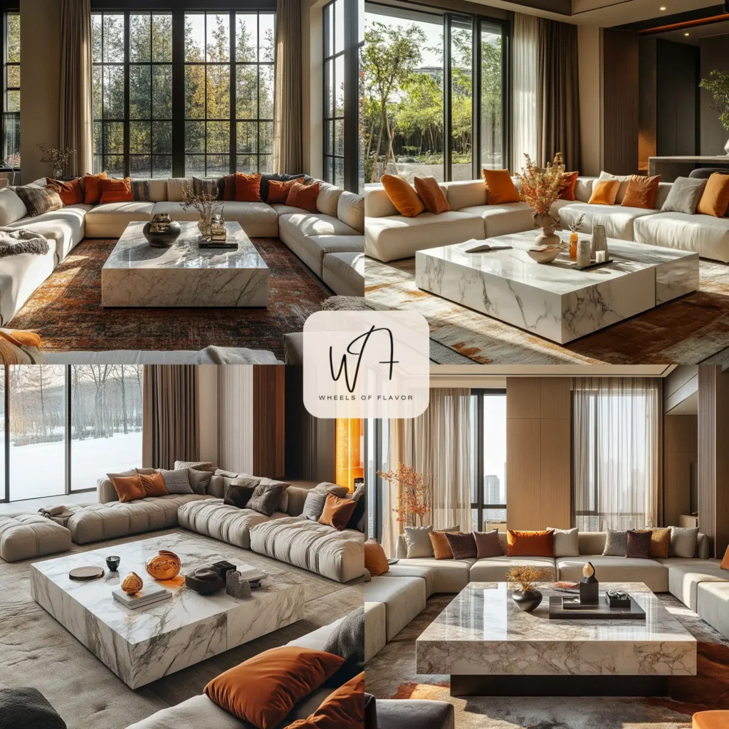 Modern living room furniture with marble coffee table