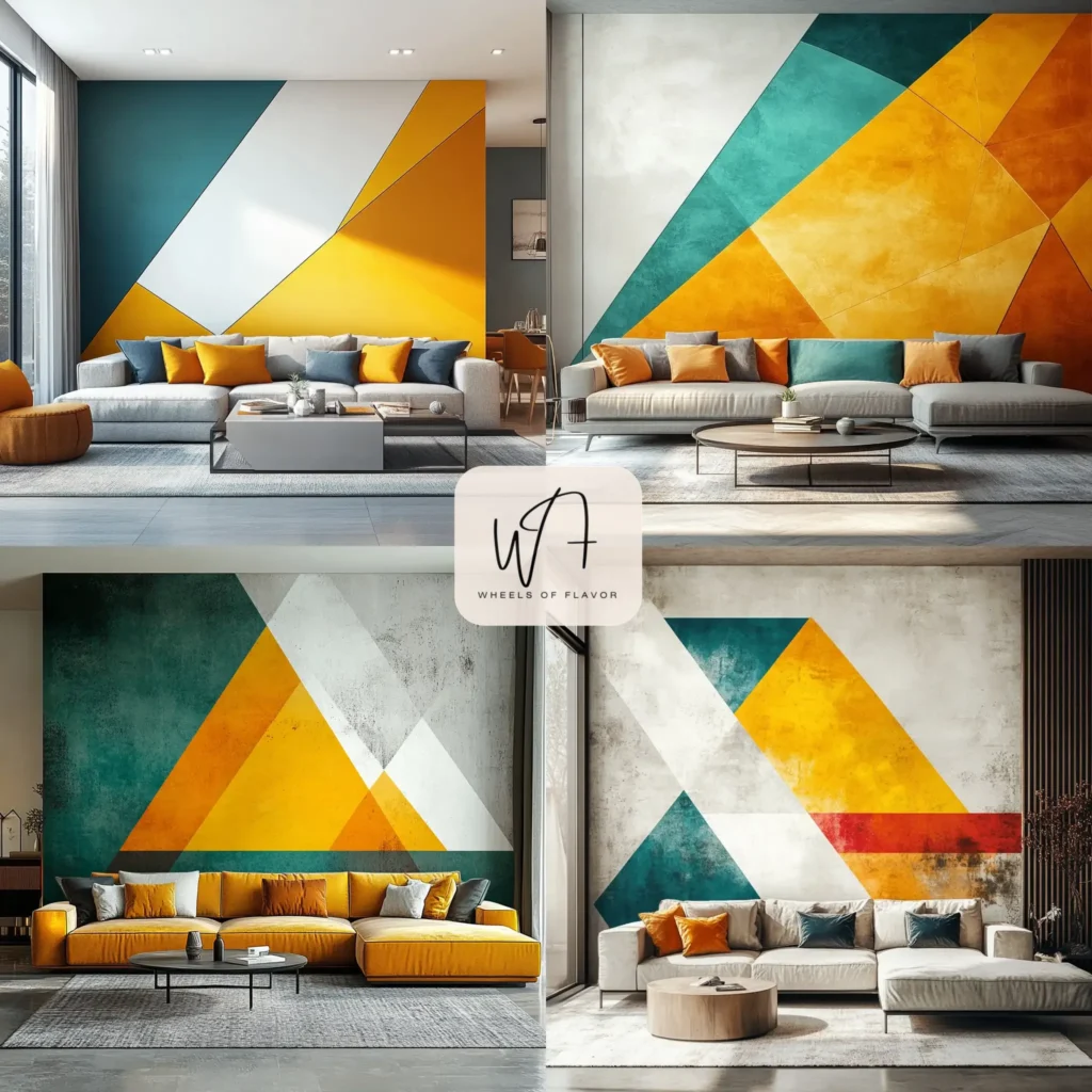Easy Wall Murals Art with Geometric Triangles in a Modern Living Room