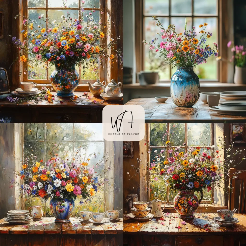 Hand painted vase as a dining table centerpiece