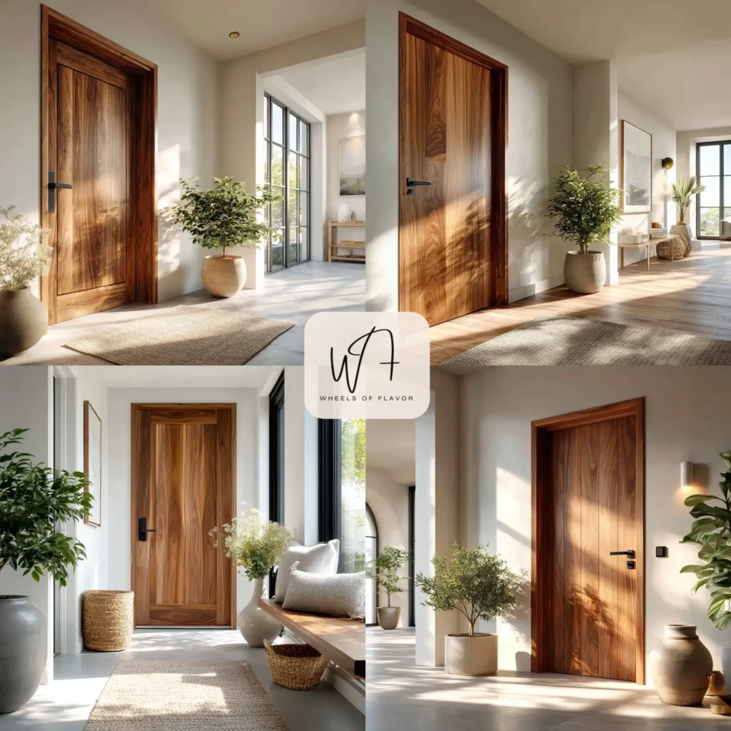Sleek minimalist modern wooden door in a contemporary hallway