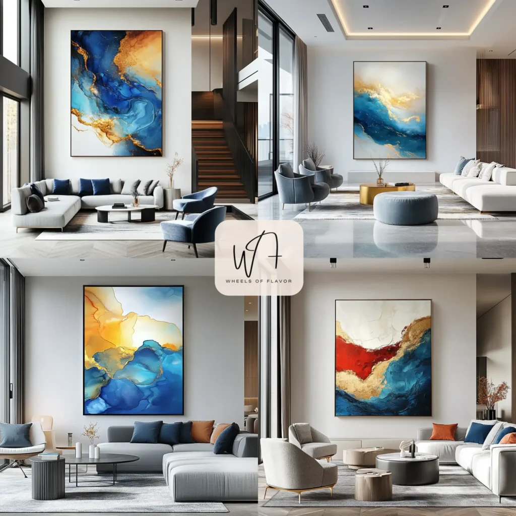 Oversized abstract art showcasing wall decor design ideas in a modern living room.