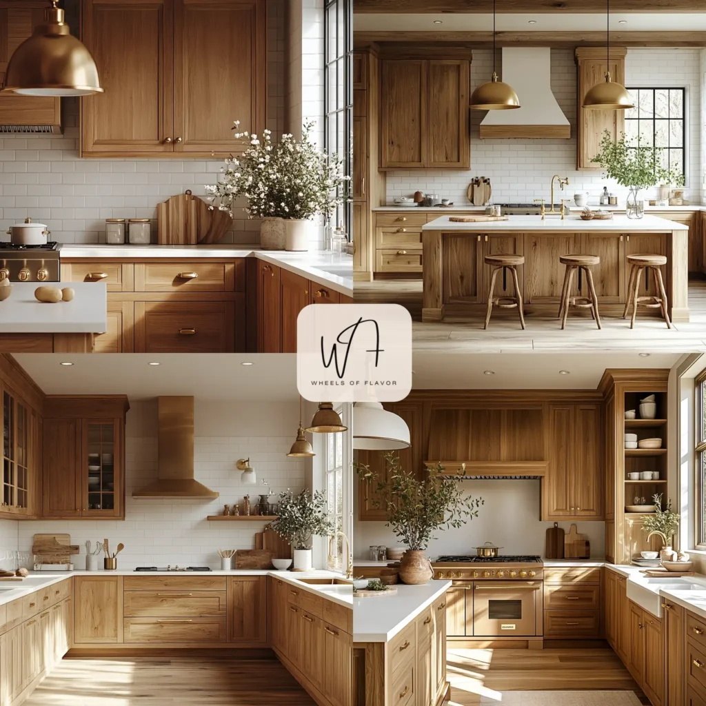 Natural wood kitchen cabinets in a modern farmhouse kitchen