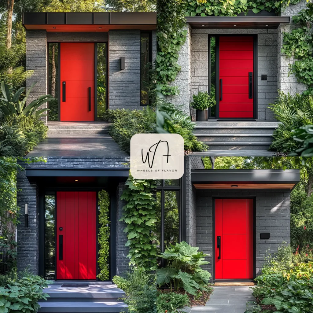 Vibrant red Entryway Door Concept on a modern home exterior