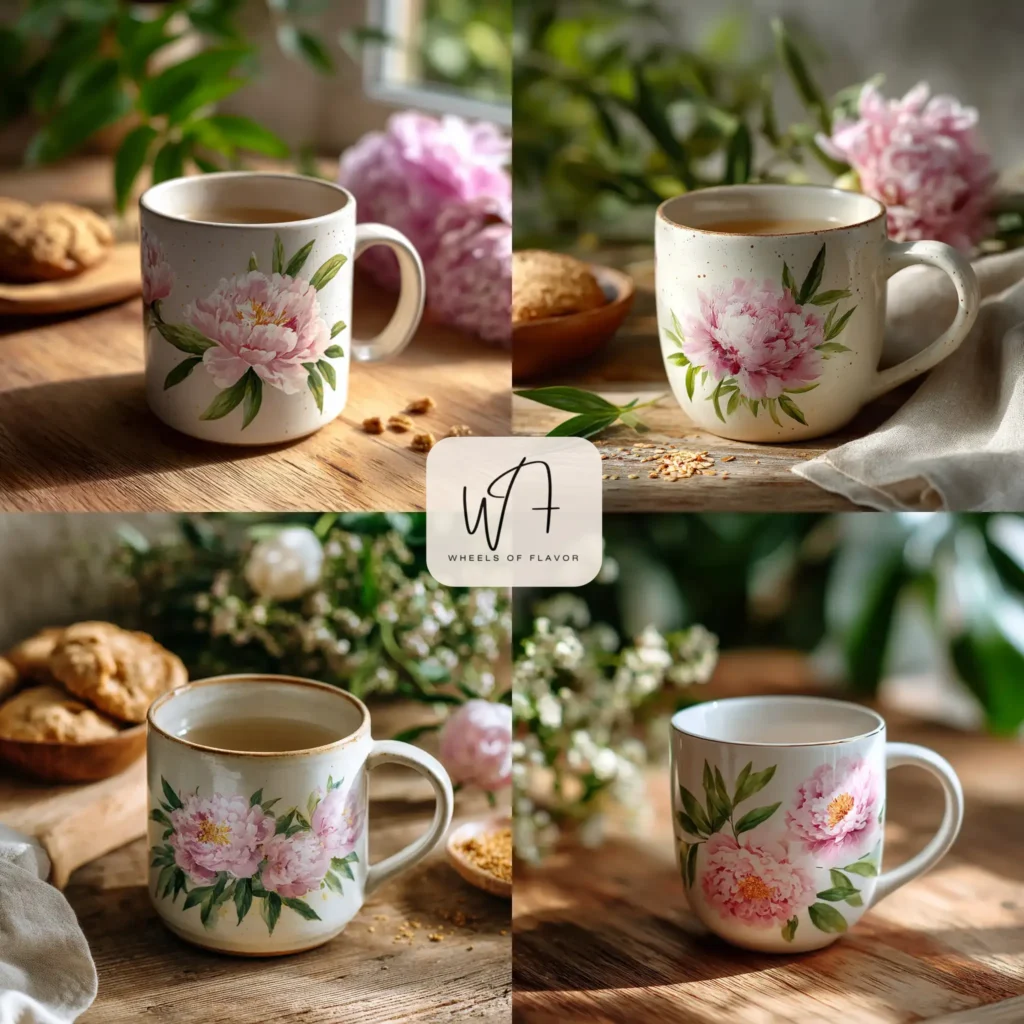 Hand painted mugs ideas with floral peony design