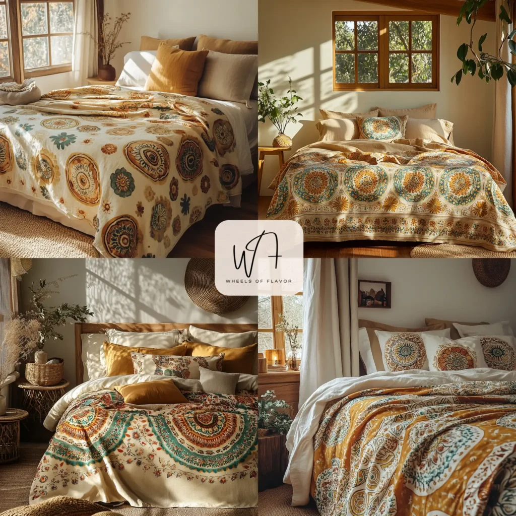 Hand painted bedsheet designs with bohemian mandala patterns