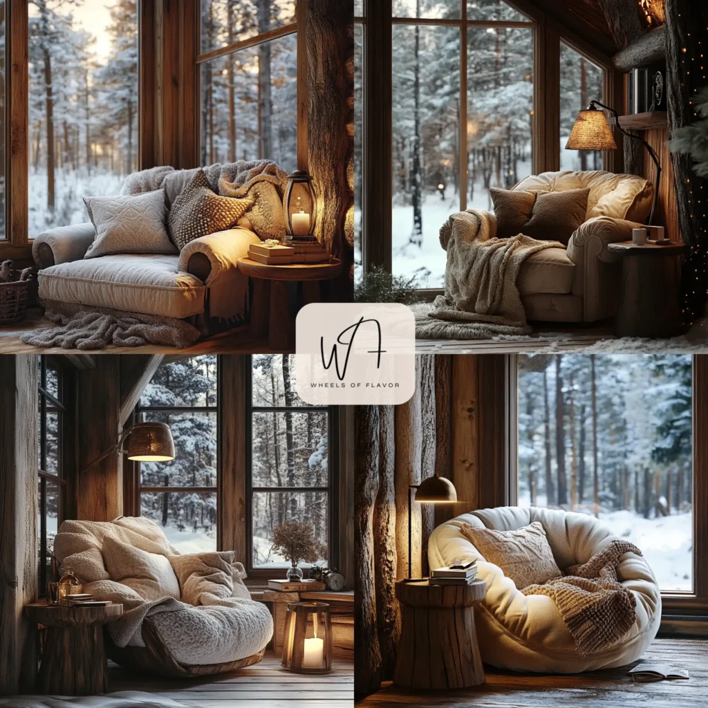 Cozy cabin interiors with a rustic reading nook