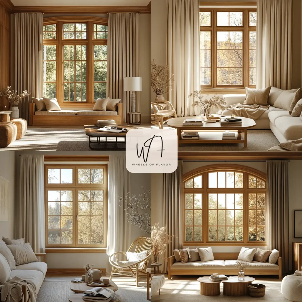 Classic wooden window sill trim in a cozy living room
