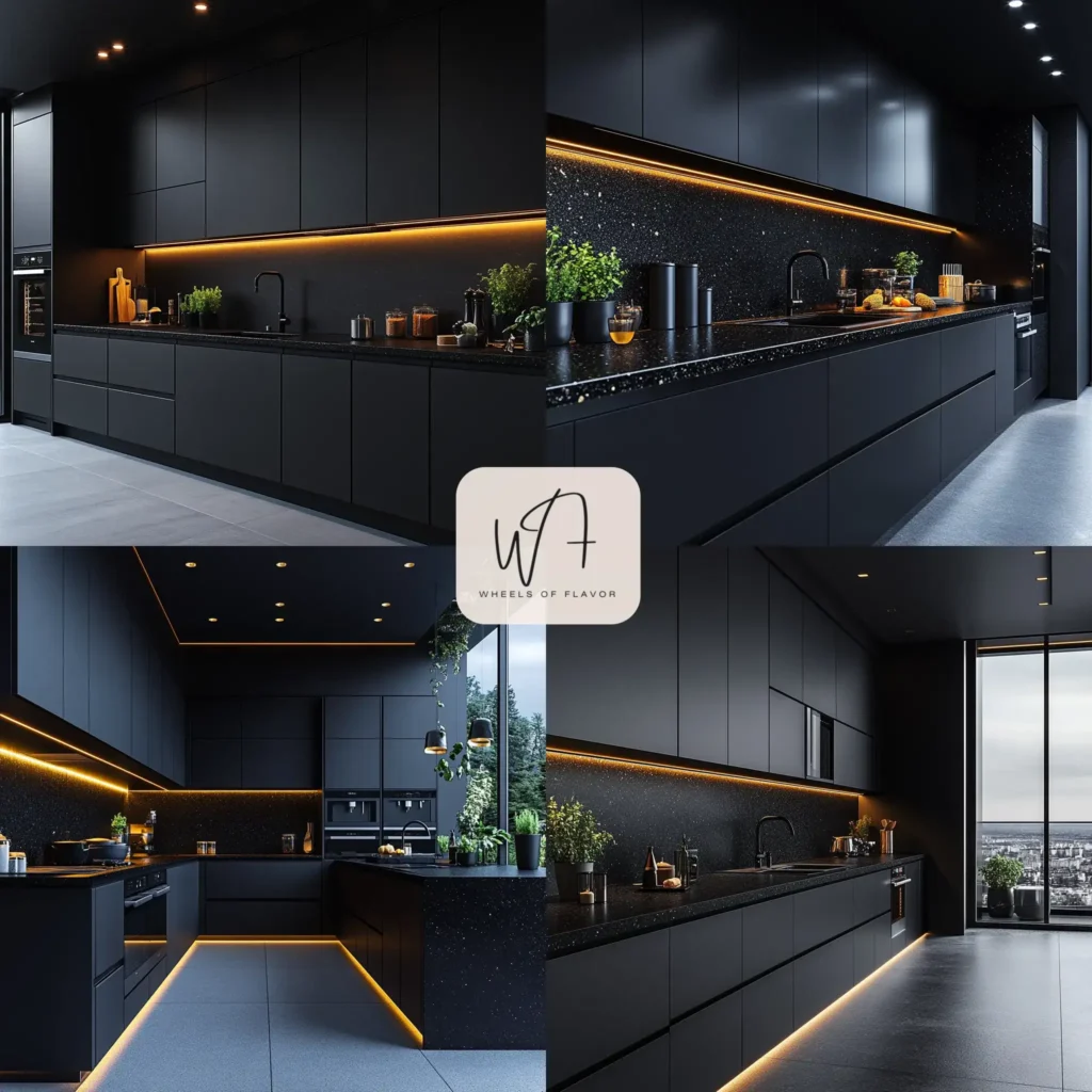 Sleek monochromatic black kitchen with modern design