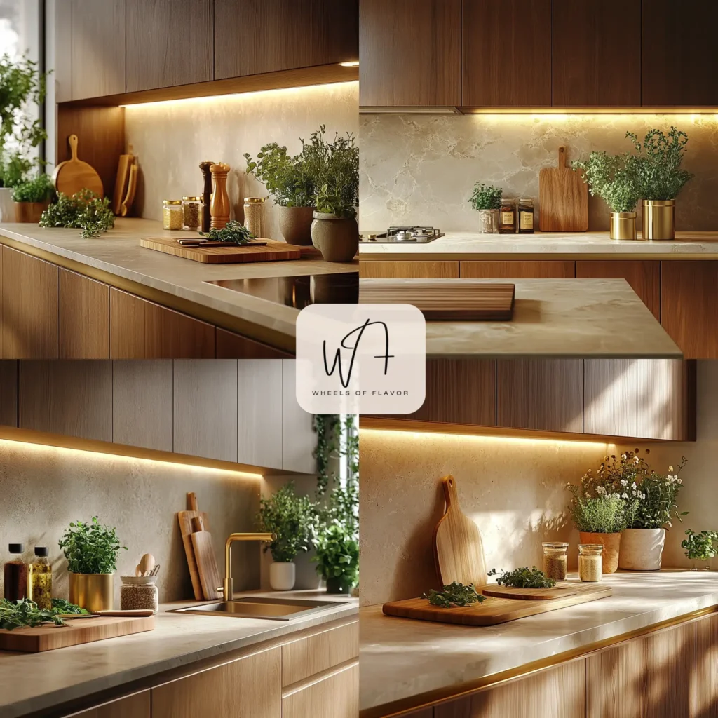Modern minimalist black and white kitchen cabinets with wooden countertop
