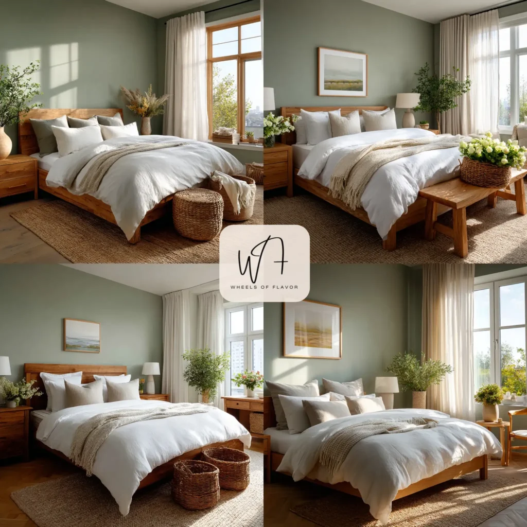 Cozy Dream House Rooms bedroom with sage green walls and natural elements