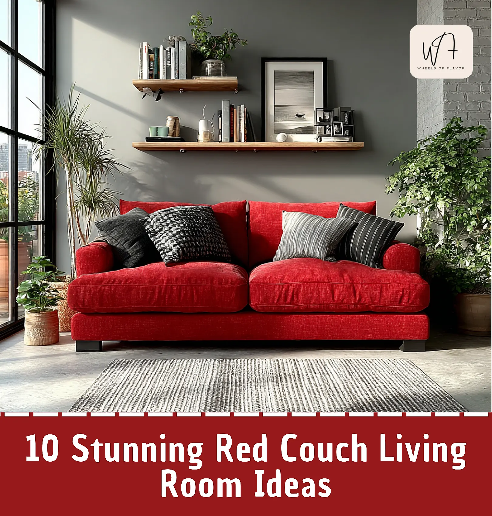 red couch living room