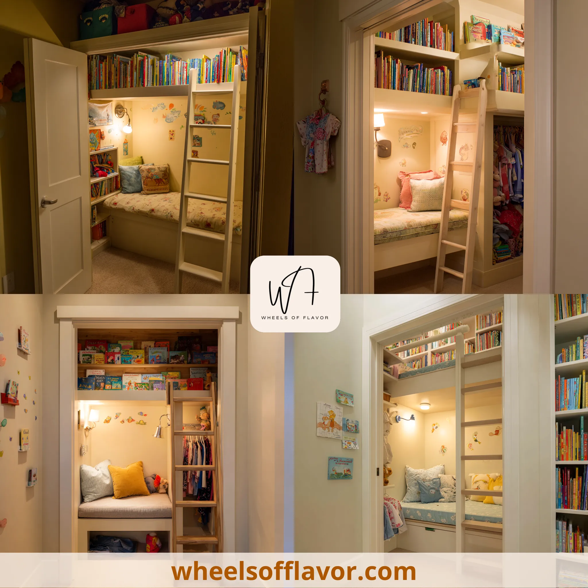 kids reading nook above closet