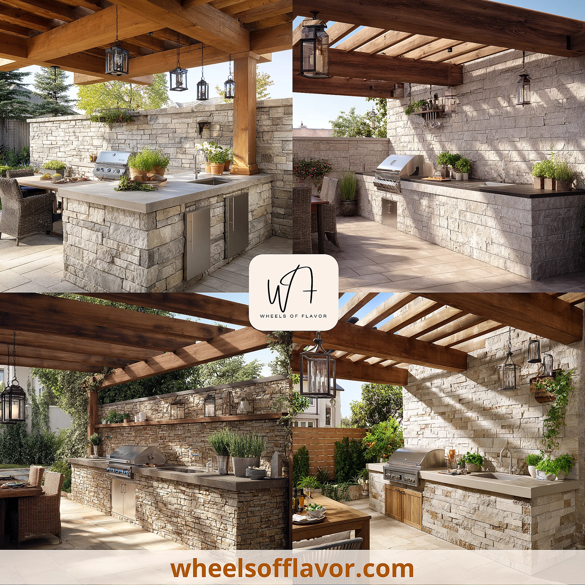 outdoor kitchen ledger stone