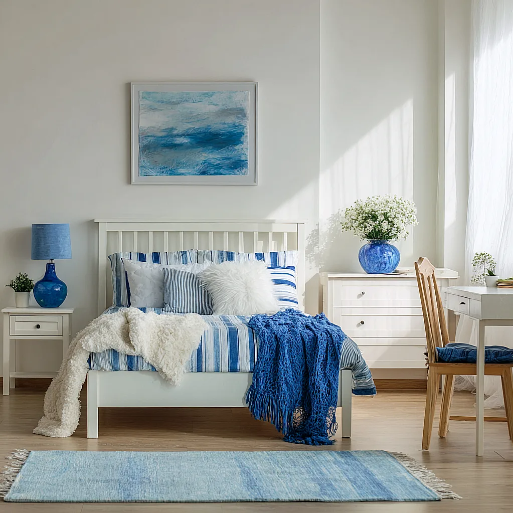 bedroom ideas blue and white