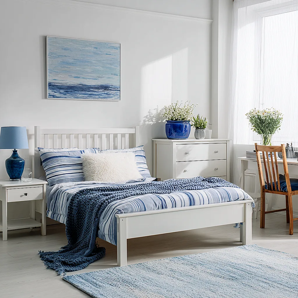 bedroom ideas blue and white