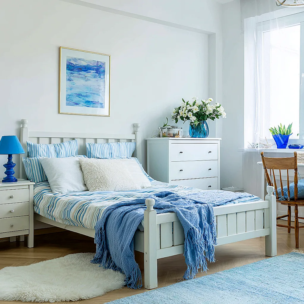 bedroom ideas blue and white