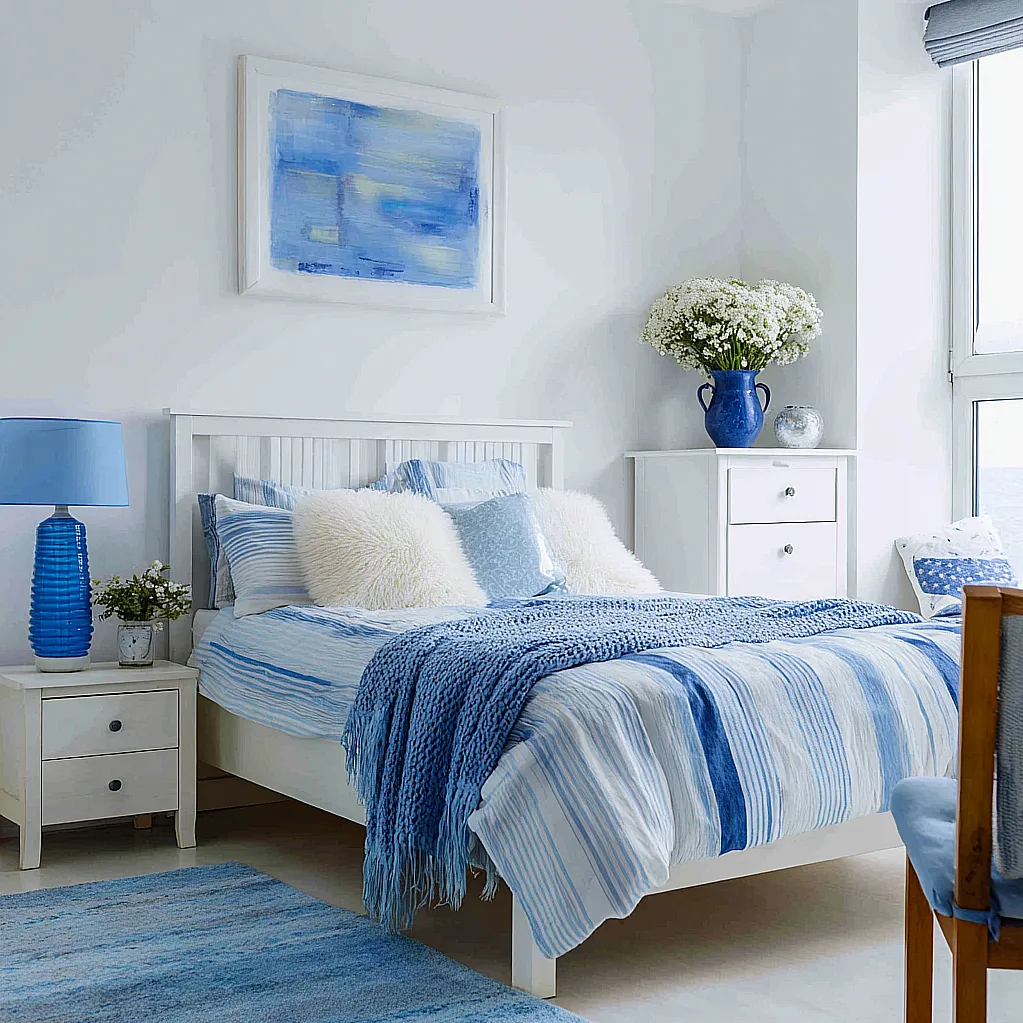bedroom ideas blue and white