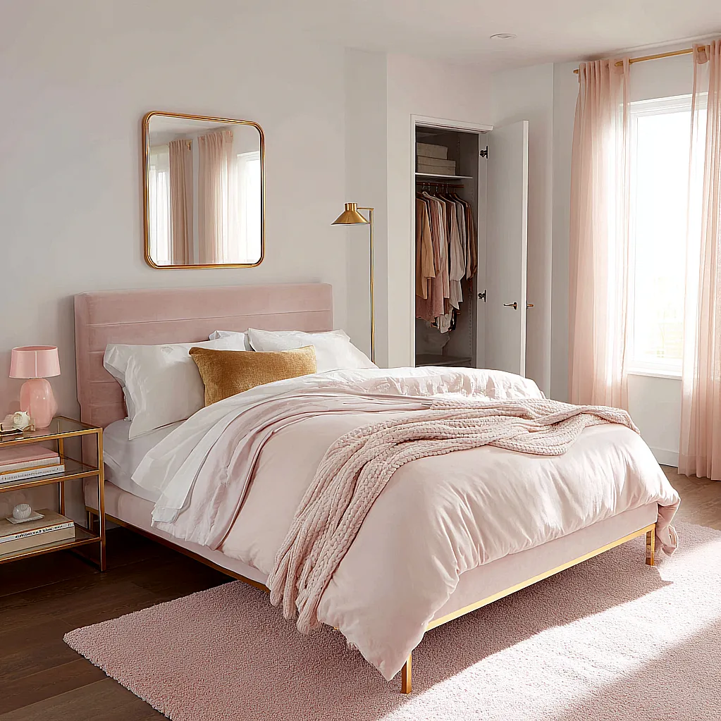 bedroom ideas gold and pink