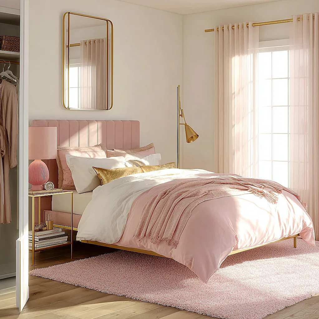 bedroom ideas gold and pink