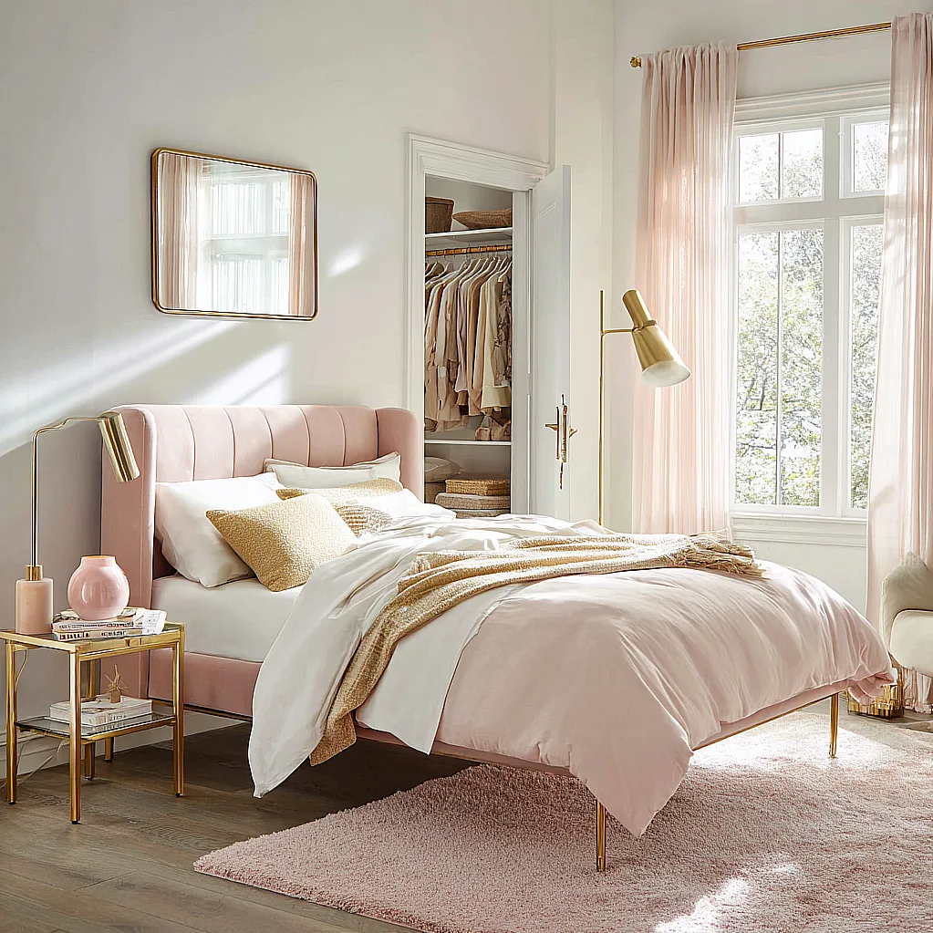 bedroom ideas gold and pink