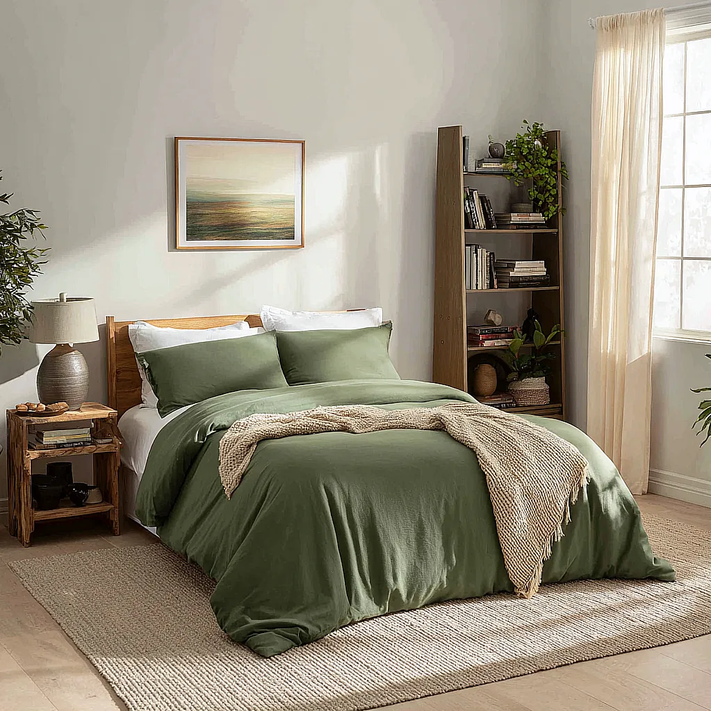 bedroom ideas green comforter